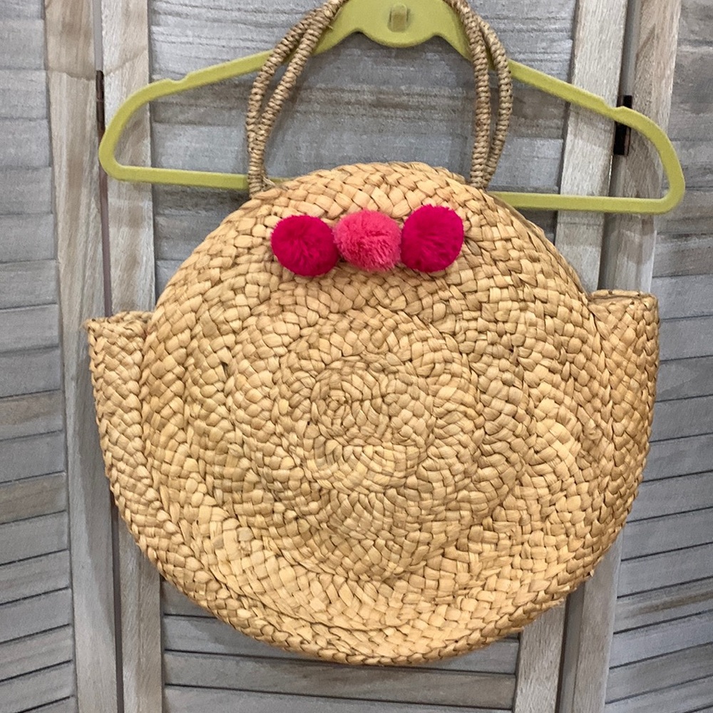 Orchid Love -Pink Pom Pom straw bag- NWOT